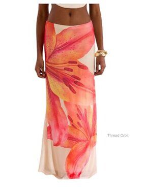 Women's Sheer Mesh Maxi Skirt Bodycon Low Rise Floral Beach Skirt